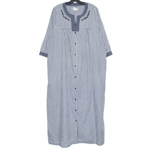 Vintage Nightgown Coastal Grandma Cottagecore Prairie Retro Button Plaid Blue 1X - Picture 4 of 4